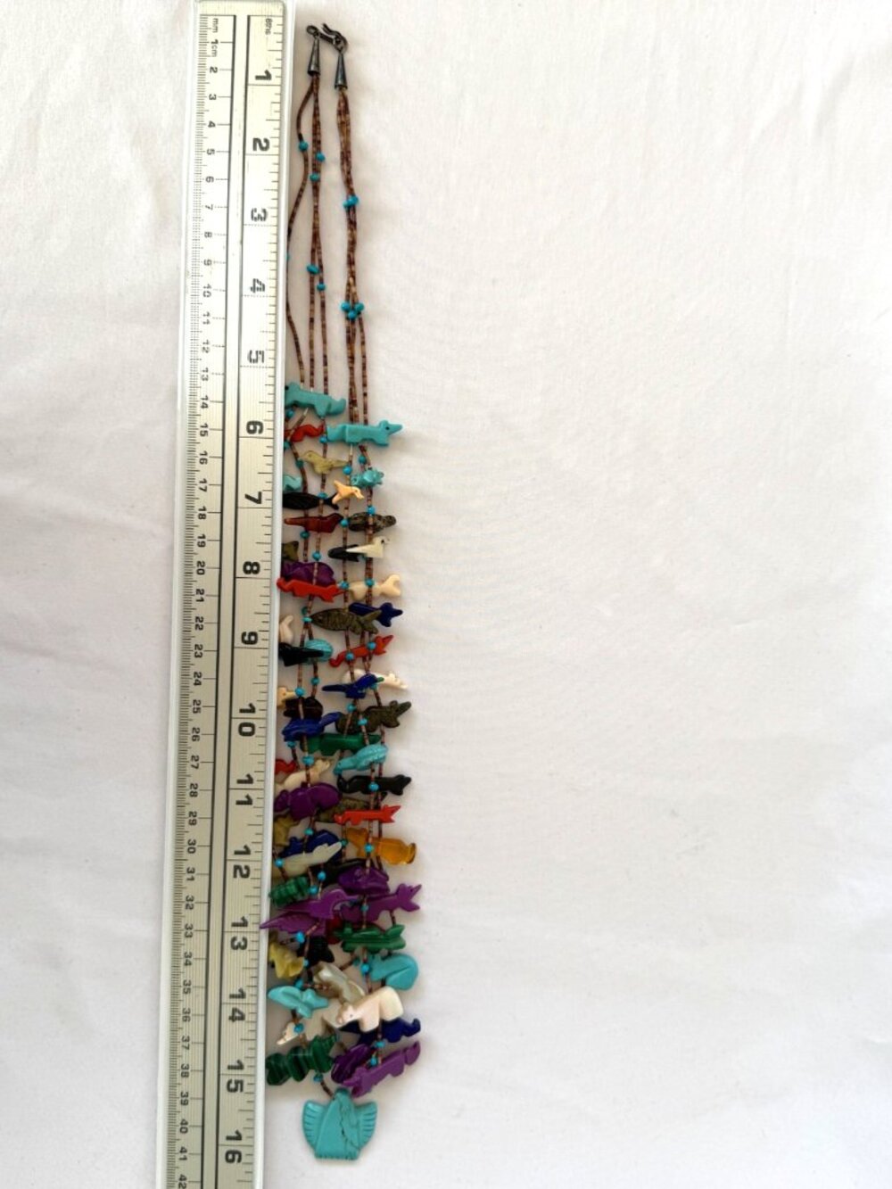 VINTAGE ZUNI ANIMAL FETISH HAND CARVED GEMSTONE HEISHI BEAD 3-STRAND NECKLACE - Picture 16 of 16